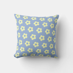Girly Pastel Blue Yellow Cute Daisy Pattern Cushion