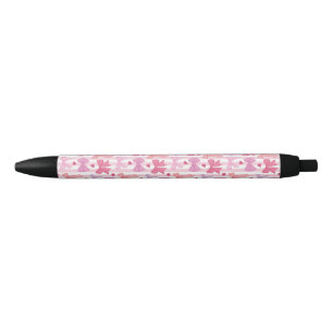 Girly Pastel Bows and Stripes Black Ink Pen