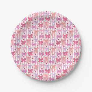 Girly Pastel Bows and Stripes Paper Plate