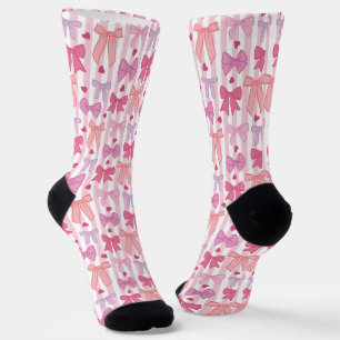 Girly Pastel Bows and Stripes Socks