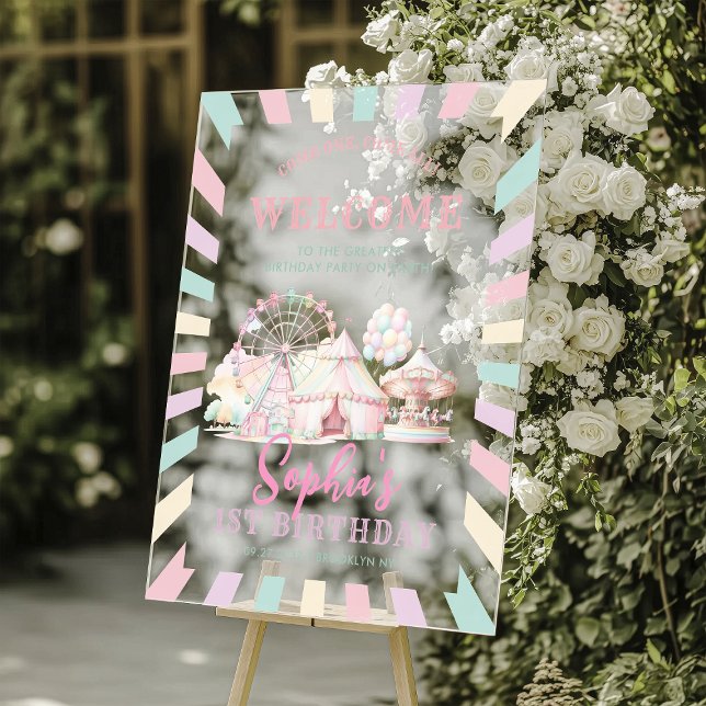 Girly Pastel Colour Carnival Circus Kids Birthday Acrylic Sign (Creator Uploaded)