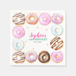 Girly Pastel Donuts Watercolor Birthday Party Napkin