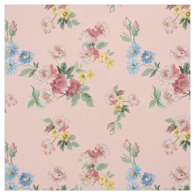 Girly Pastel Floral Customisable - Pink Background Fabric (Swatch)