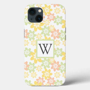 Girly Pastel Floral Monogram  iPhone 13 Case