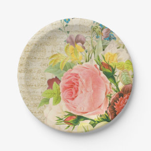 Girly Pastel Floral Pattern Paper Plate
