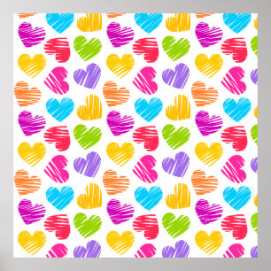 Girly pastel love hearts pattern poster