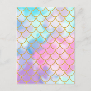 Girly Pastel Ombre Gold Glitter Mermaid Postcard