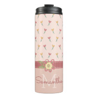 Girly Pastel Peach Heart Flower Pattern & Monogram