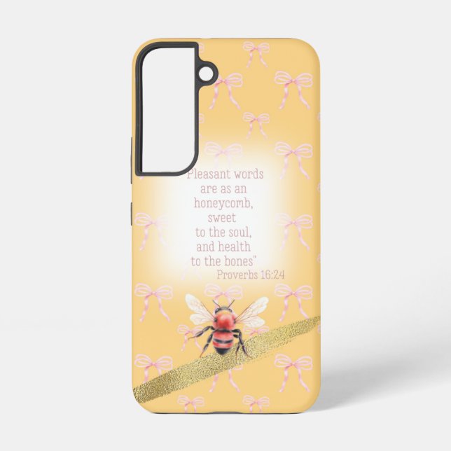 Girly Pastel Peach Pink Coquette Faith Orange Bee Samsung Galaxy S22 Case (Back)