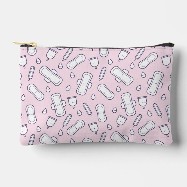 Girly Pastel Pink Cartoon Pad First Period  Accessory Pouch (Front)