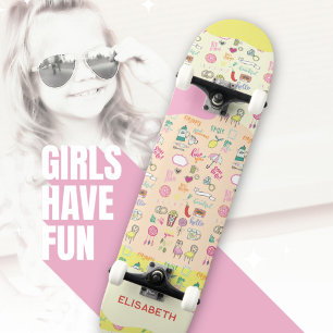 Girly Pastel Pink Kawaii Doodle Skateboard