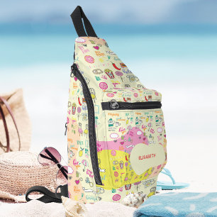 Girly Pastel Pink Kawaii Doodle Sling Bag