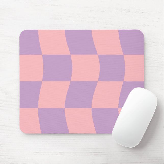 Girly Pastel Pink Purple Wavy Chequered Mouse Pad (With Mouse)