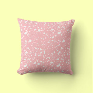 Girly Pastel Pink White Abstract Terrazzo Pattern Cushion