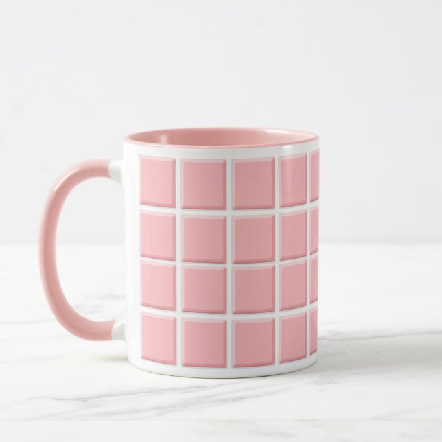 Girly Pastel Pink White Faux Square Tiles Pattern Mug (Left)