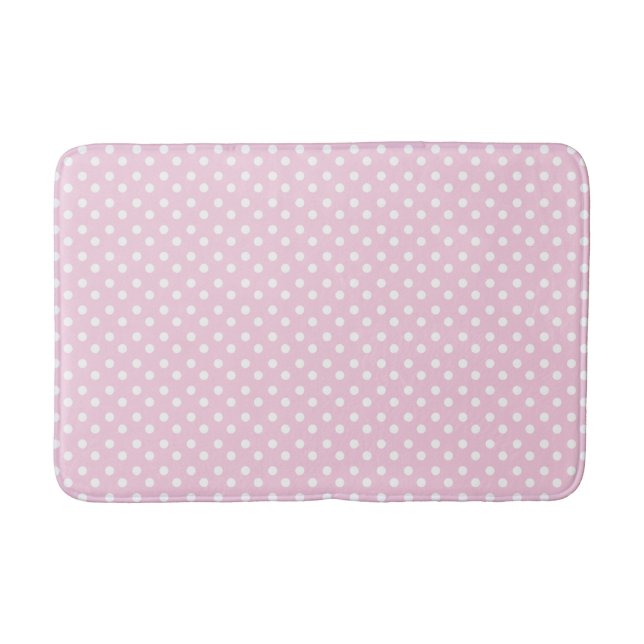 Girly Pastel Pink with White Polka Dots Bath Mat (Front)