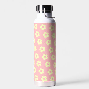 Girly Pastel Pink Yellow Cute Floral Pattern Water Bottle