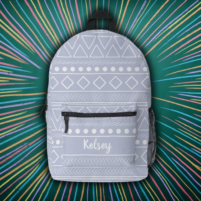 Girly Pastel Purple Mudcloth Monogram Name Printed Backpack (Creator Uploaded)