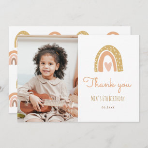 Girly Pastel Rainbow 6th Birthday Photo Thank You Invitation