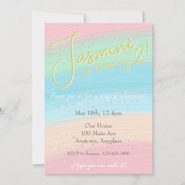 Girly Pastel Rainbow Birthday Invitation (Front)