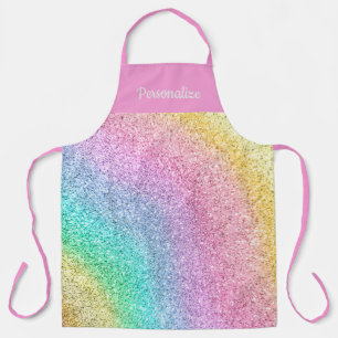 Girly Pastel Rainbow Glitter Pattern Personalised Apron