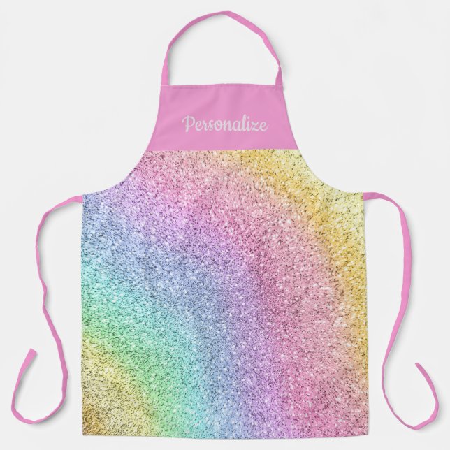 Girly Pastel Rainbow Glitter Pattern Personalised Apron (Front)