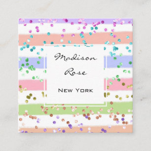 Girly Pastel Rainbow Unicorn Candy Pink and White Square Business Card