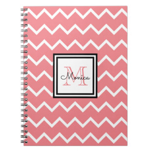 Girly Pastel Red Name Monogram Chevron Notebook