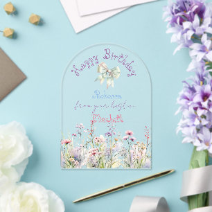 Girly Pastel Wildflower Satin Coquette Acrylic Invitations