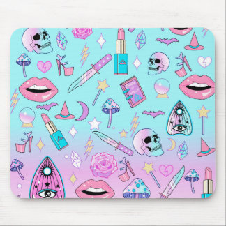 Girly Pastel Witch Goth Pattern Mouse Pad