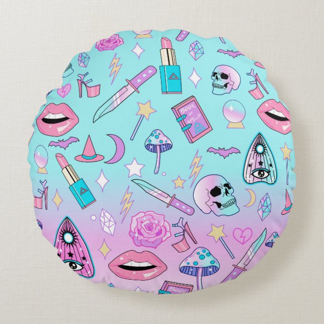 Girly Pastel Witch Goth Pattern Round Cushion (Front)