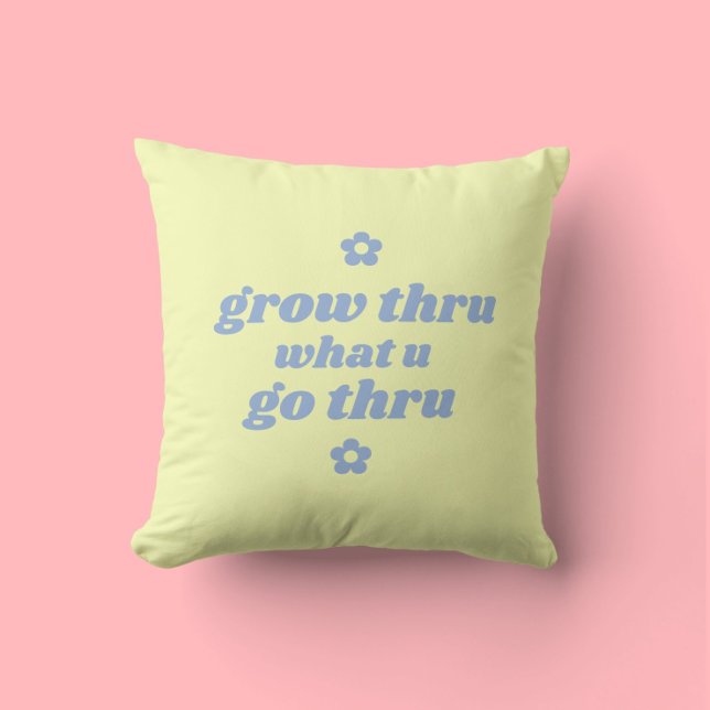 Girly Pastel Yellow Cute Retro Growth Slogan Cushion (Creator Uploaded)