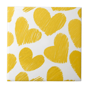 Girly pastel yellow love hearts pattern ceramic tile