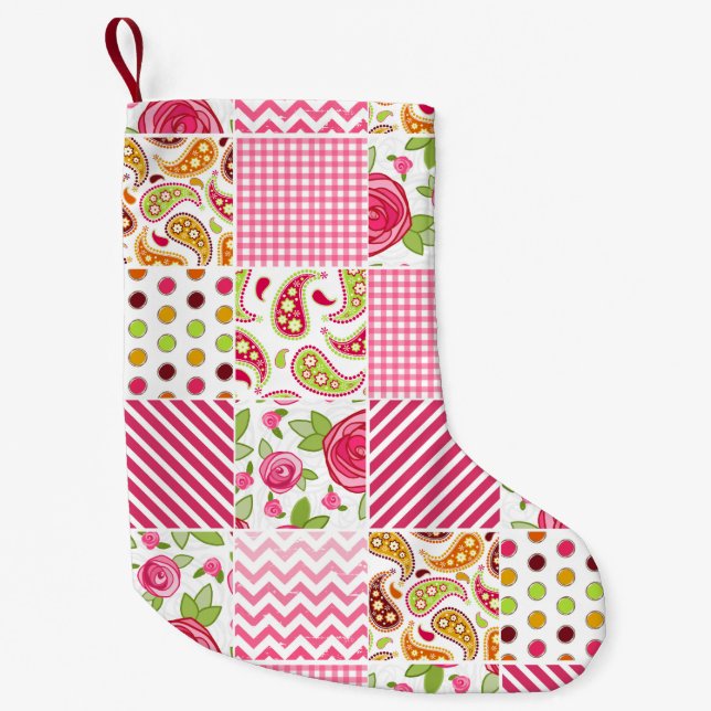 Girly Patchwork Inspired Christmas Stocking (Front)