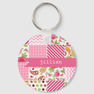 Girly Patchwork Personalised Keychain