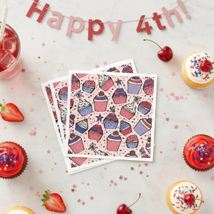 Girly Patriotic Red White and Blue Cupcake Party Napkin