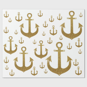 girly pattern of golden anchors nautical wrapping paper