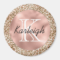 Girly Peach Brown Leopard Print Monogram