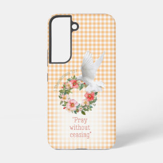 Girly Peach Check Rose Wreath White Dove Faith Samsung Galaxy Case