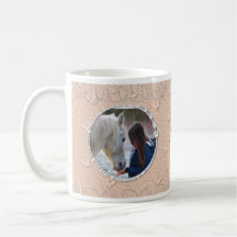 Girly Peach Faux Sparkly Two Photo Heart Accent