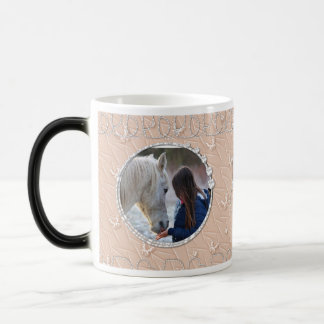 Girly Peach Faux Sparkly Two Photo Heart Accent Magic Mug