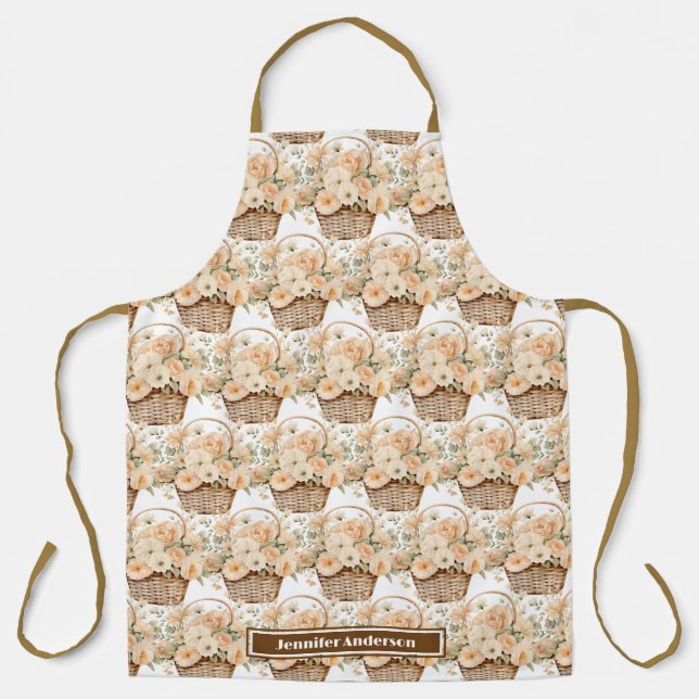Girly Peach Floral Basket Print Apron (Front)