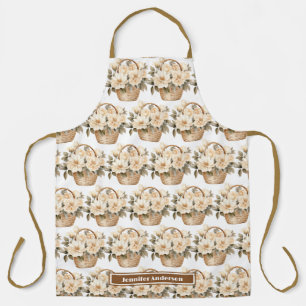 Girly Peach Floral Basket Print Apron
