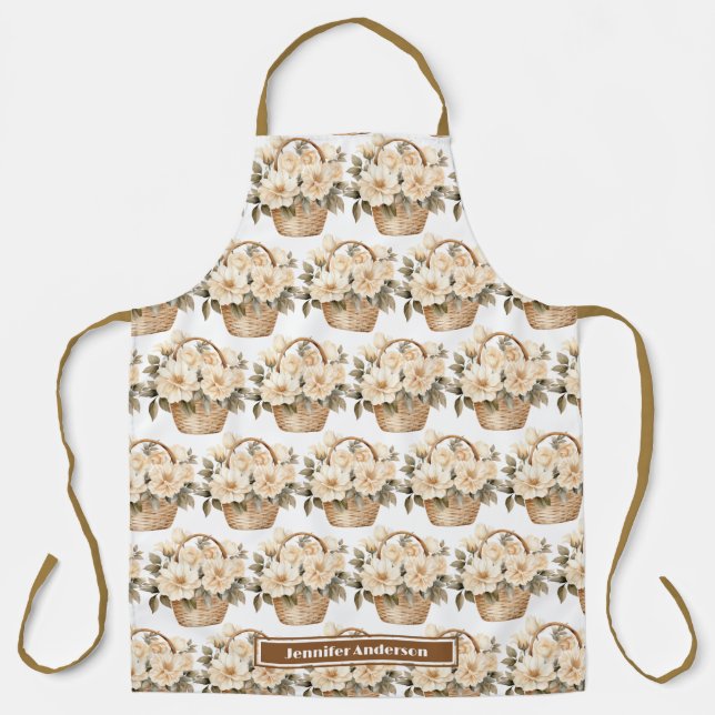Girly Peach Floral Basket Print Apron (Front)