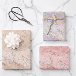 Girly Peach Glam Gold Leopard Print Watercolor Wrapping Paper Sheet