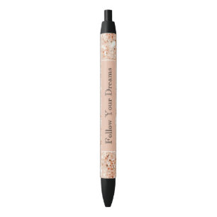 Girly Peach Glitter Dreams Black Ink Pen