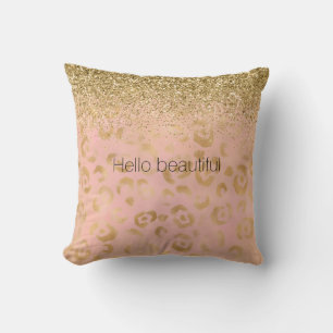 Girly Peach Gold Leopard Glitter Cushion