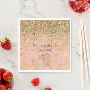 Girly Peach Gold Leopard Glitter Napkin
