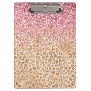Girly Peach Gold Leopard Print Pink Glitter Glitzy Clipboard