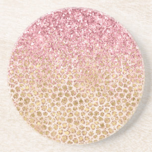 Girly Peach Gold Leopard Print Pink Glitter Glitzy Coaster